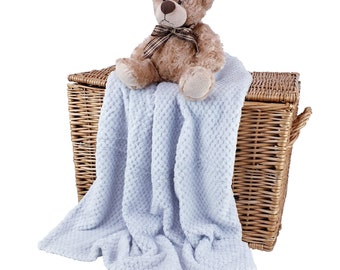 Original Crumbleberry reference photo of waffle fleece blanket draped over a basket; teddy and basket are props